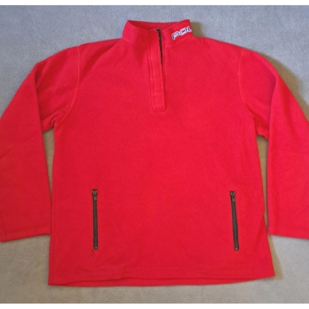Ralph Lauren Polo Fleece Sweater Men Medium 21x25 Red ¼ Up Vintage Zip Pockets